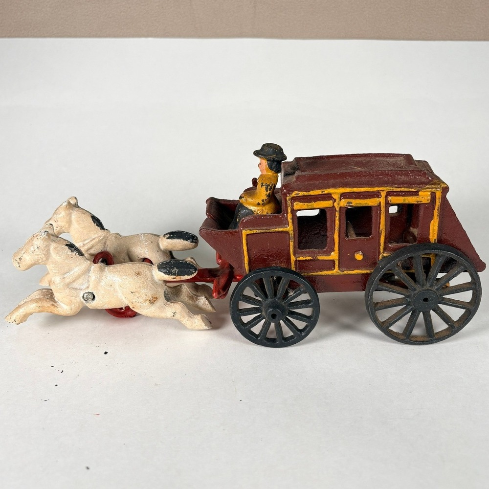 Vintage Cast Iron Stagecoach Toy Horse Drawn Carriage Western Reproduction